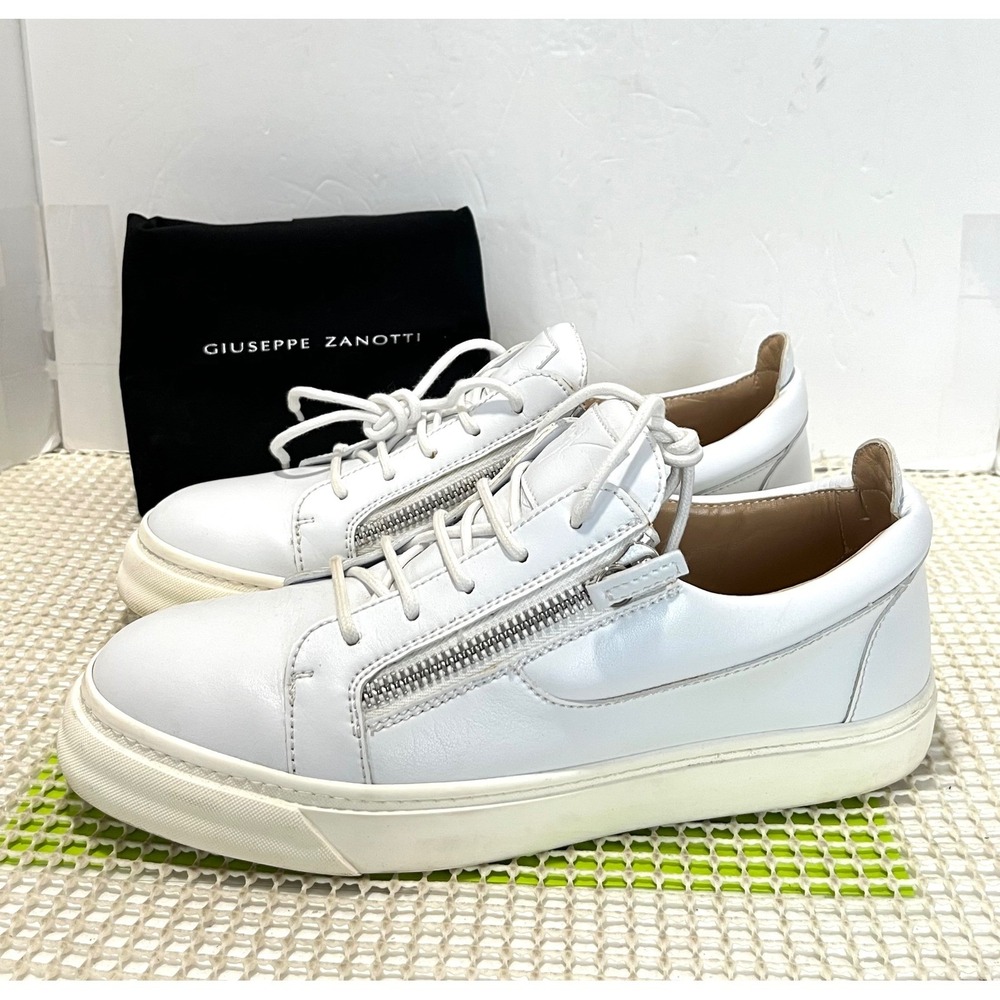 Giuseppe Zanotti Leather Frankie Double Zip Sneakers Men's 42.5 White side zip